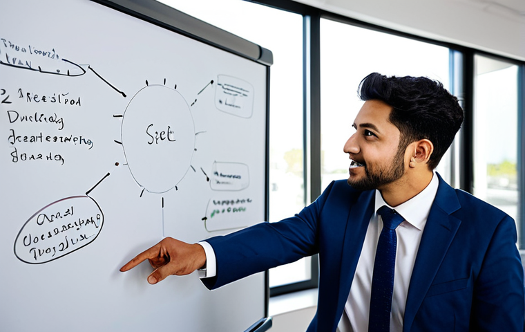 A professional angel investor in a sharp, modest business suit is engaged in a strategic discussion with a young, enthusiastic startup founder, dressed in professional business casual attire. They are in a modern, well-lit co-working space, with a whiteboard displaying business ideas in the background. The investor points to a diagram, offering guidance. The atmosphere is collaborative and focused on growth. Fully clothed, appropriate attire, safe for work, perfect anatomy, correct proportions, natural pose, well-formed hands, proper finger count, natural body proportions, professional photography, high quality, family-friendly content.