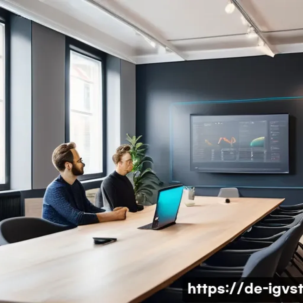 앤젤 투자 시 투자 유치 전략 - A confident German startup founder in a modern coworking space, presenting passionately to a small g...