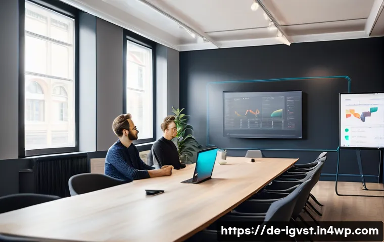 앤젤 투자 시 투자 유치 전략 - A confident German startup founder in a modern coworking space, presenting passionately to a small g...