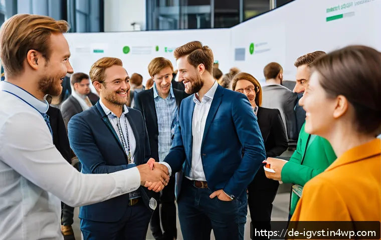 스타트업의 성공을 위한 앤젤 투자자 협력 방안 - A professional networking event in a modern conference hall in Berlin, filled with diverse German en...